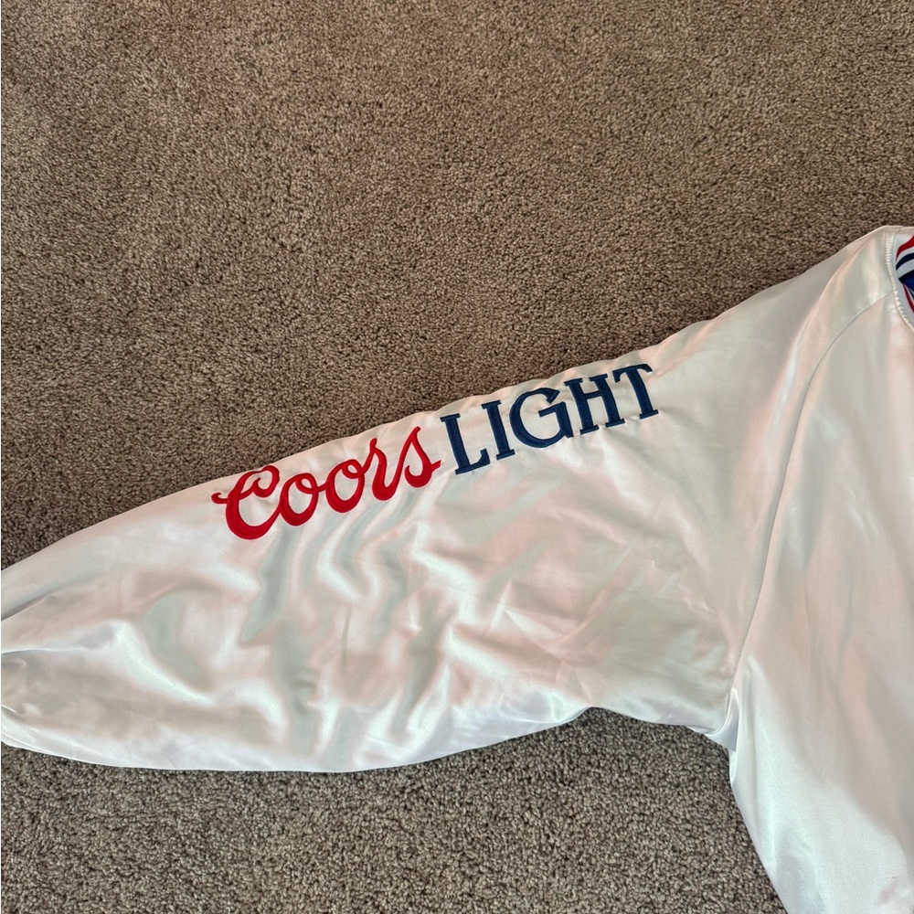 The Laundry Room White Bomber Jacket with Red & Navy Coors Light Script - Picture 4 of 7